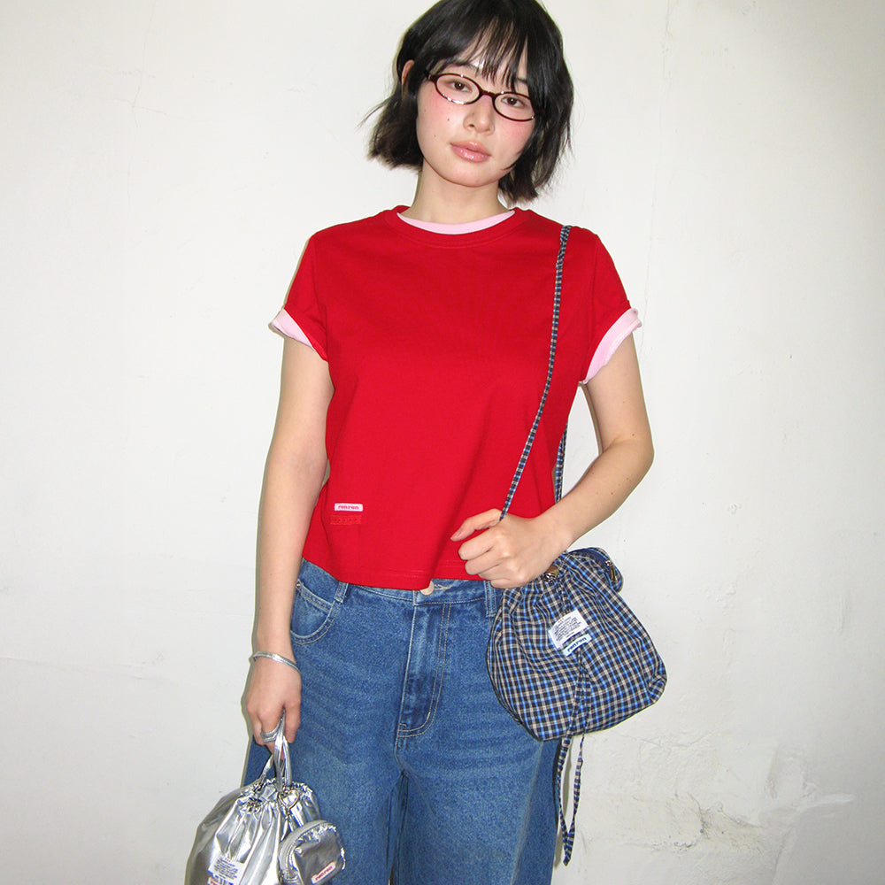 RONRON MINI LABEL CROP SHORT SLEEVE RED