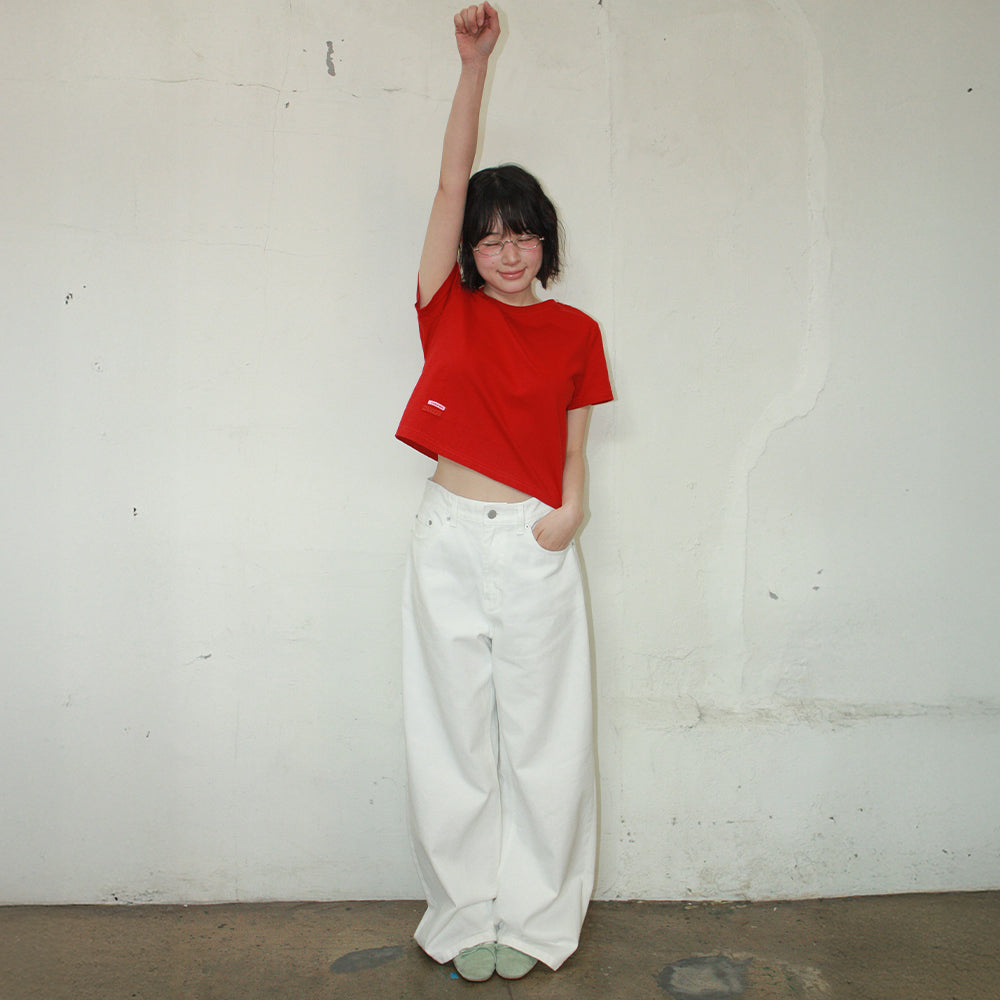 RONRON MINI LABEL CROP SHORT SLEEVE RED