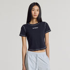 NEW BALANCE NBNEG3W652 / WOMEN Essential Ribbed Short Sleeve T-Shirt (NAVY)