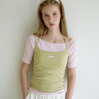 LETTER FROM MOON Letters Halterneck Strap Top (Olive)