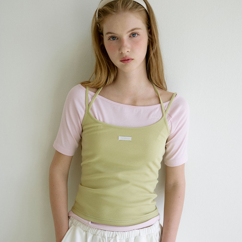 LETTER FROM MOON Letters Halterneck Strap Top (Olive)