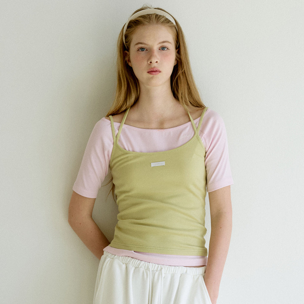 LETTER FROM MOON Letters Halterneck Strap Top (Olive)