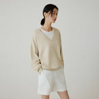 Siyazu [Lupita, Lupita PICK] SITP5274 V-neck stingray comfort t-shirt_Light beige