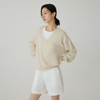Siyazu [Lupita, Lupita PICK] SITP5274 V-neck stingray comfort t-shirt_Light beige