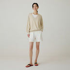 Siyazu [Lupita, Lupita PICK] SITP5274 V-neck stingray comfort t-shirt_Light beige