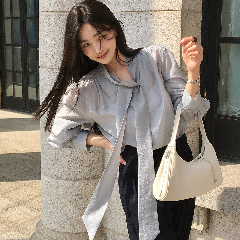 GIEMAR SHINING TIE BLOUSE SKY BLUE Shining tie blouse sky blue