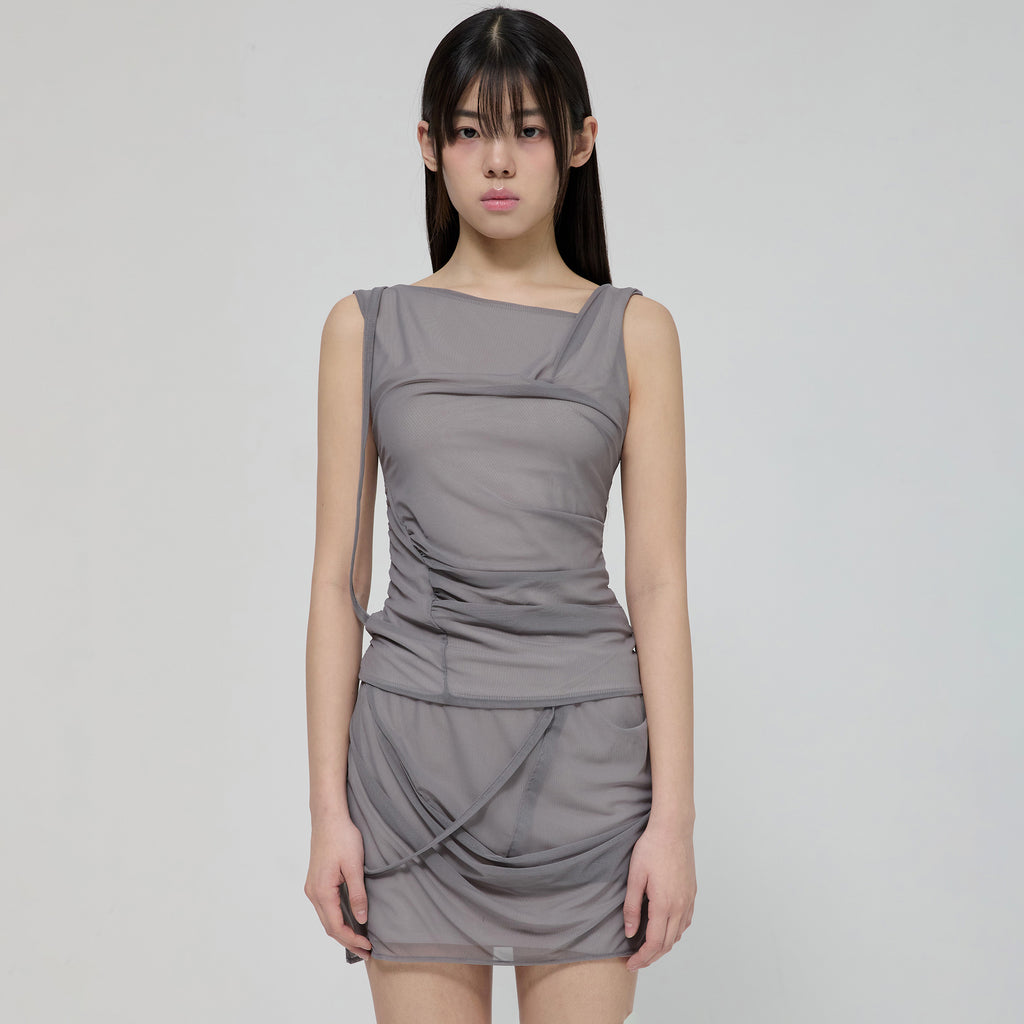 FLAREUP Draped Mesh Layered Sleeveless (FL-116_Gray)