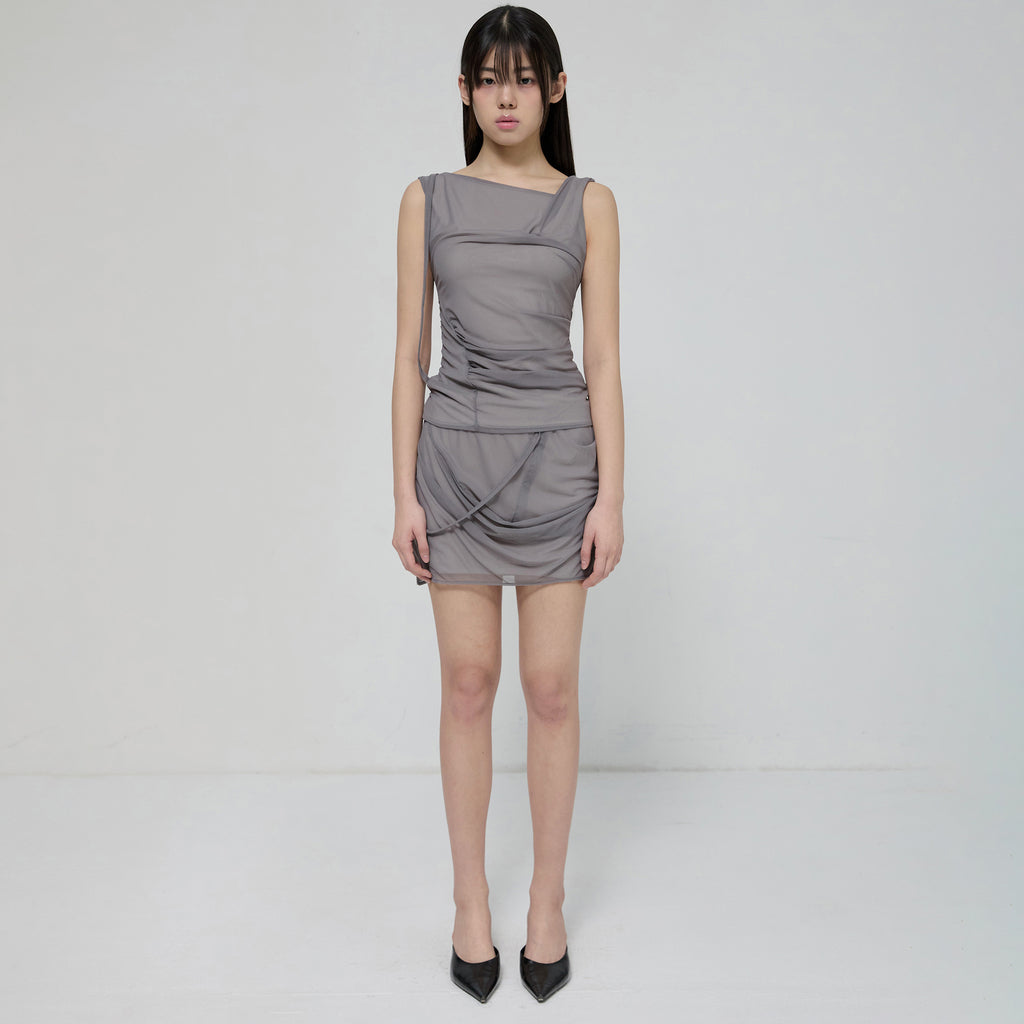 FLAREUP Draped Mesh Layered Sleeveless (FL-116_Gray)