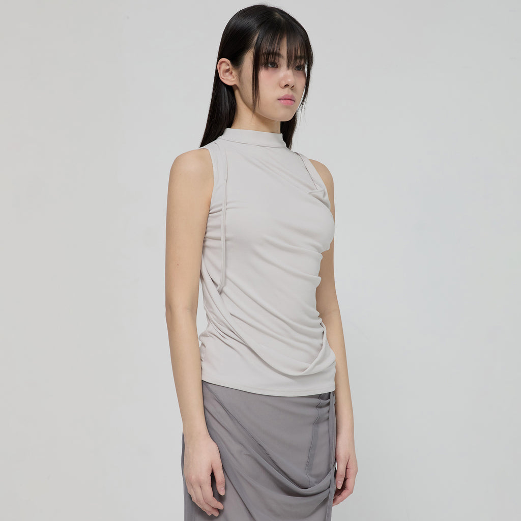 FLAREUP Draped Sleeveless Top (FL-135_Cloud White)