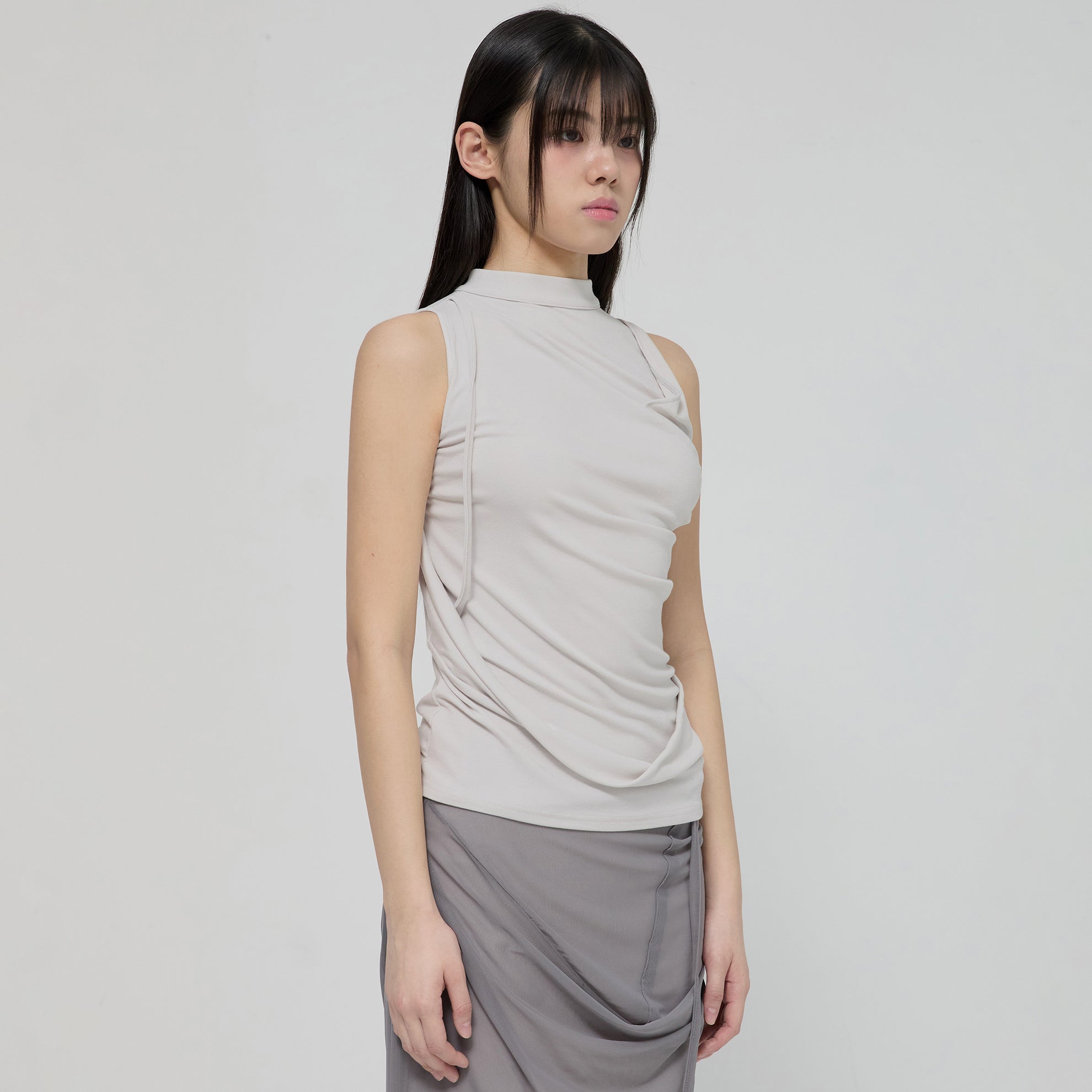 FLAREUP Draped Sleeveless Top (FL-135_Cloud White)