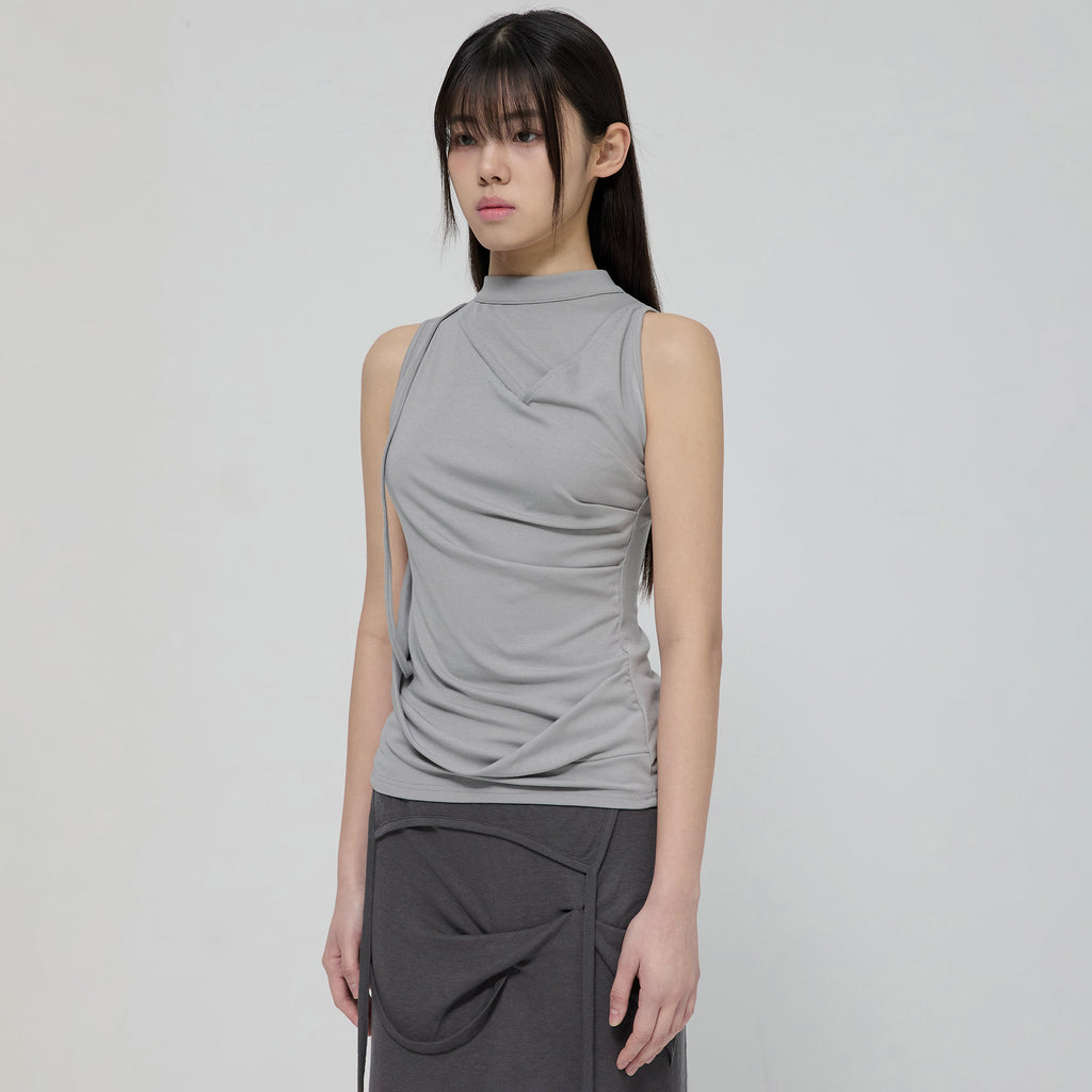 FLAREUP Draped Sleeveless Top (FL-135_Gray)