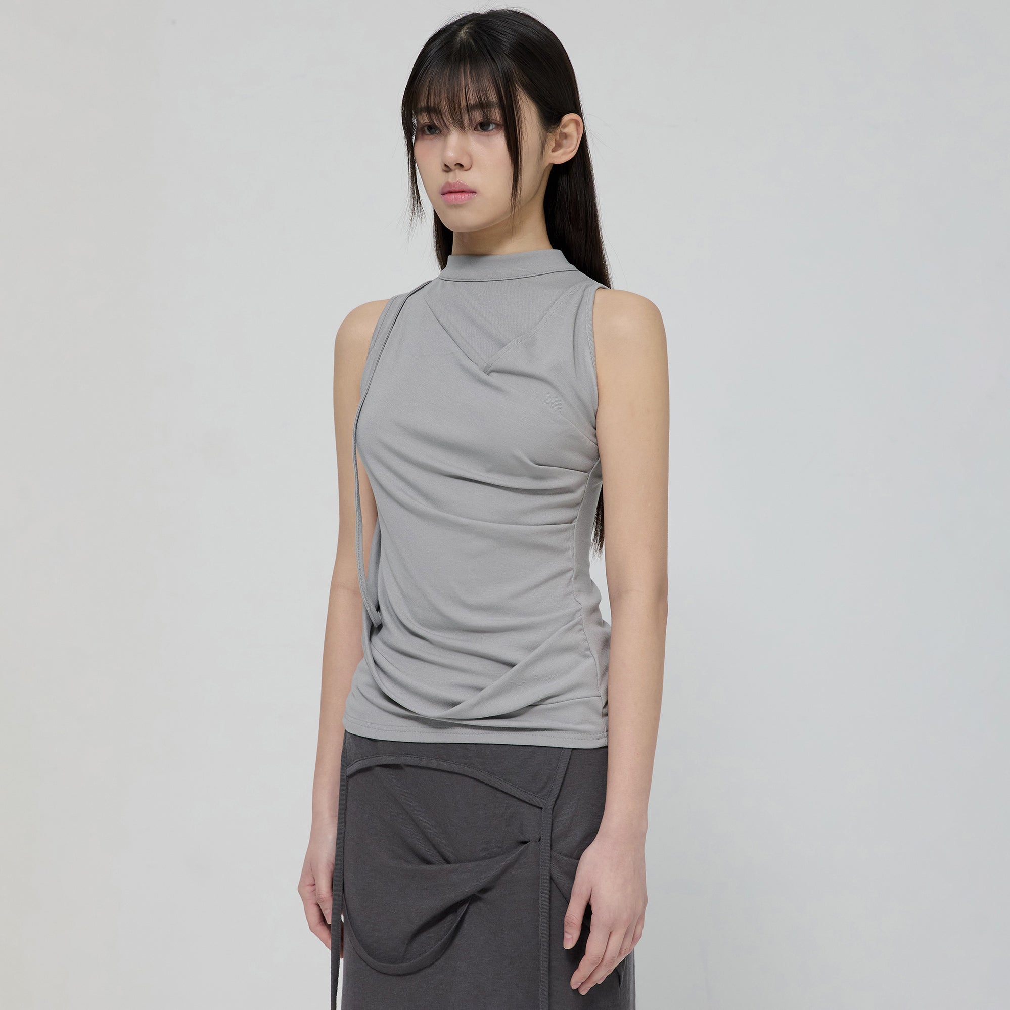 FLAREUP Draped Sleeveless Top (FL-135_Gray)