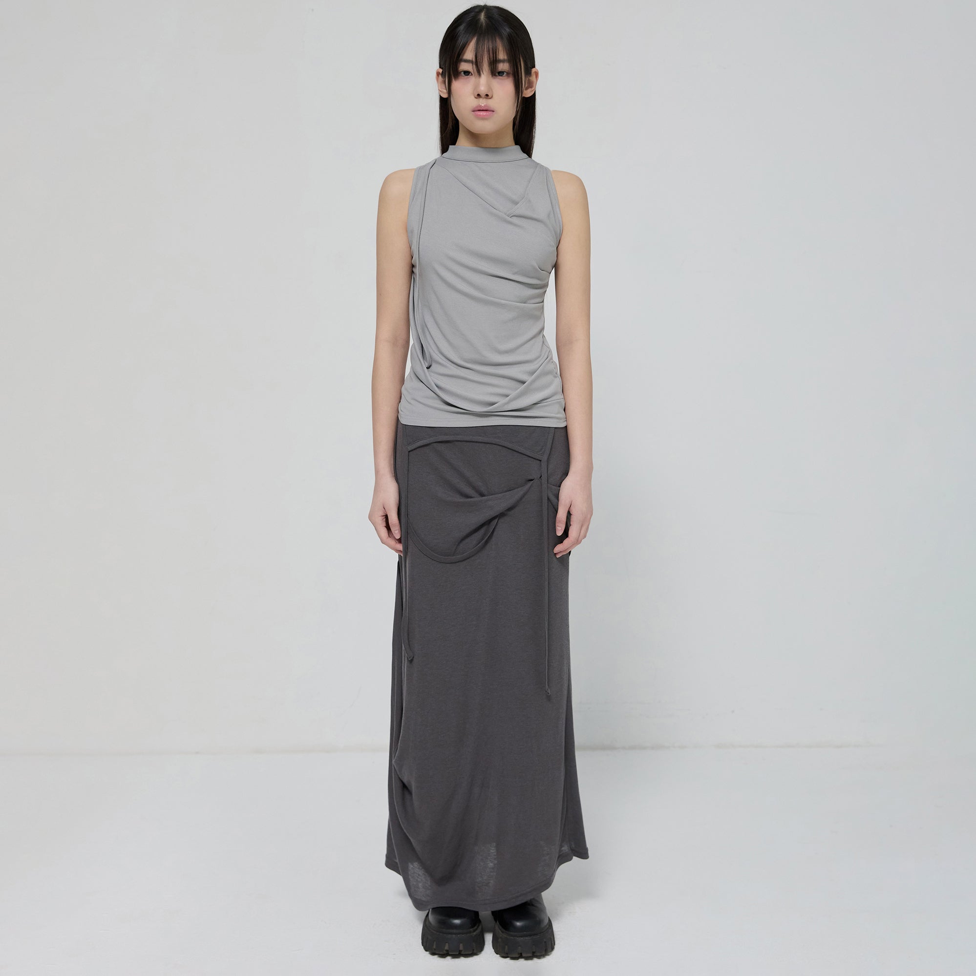 FLAREUP Draped Sleeveless Top (FL-135_Gray)