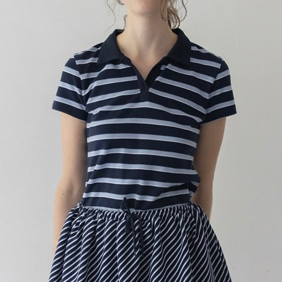 HAAG a minimal pique t-sh (navy stripe)