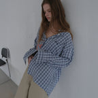 GNOHNOEY [10th] Cool Breeze Oversized Check Shirt (Sky blue)