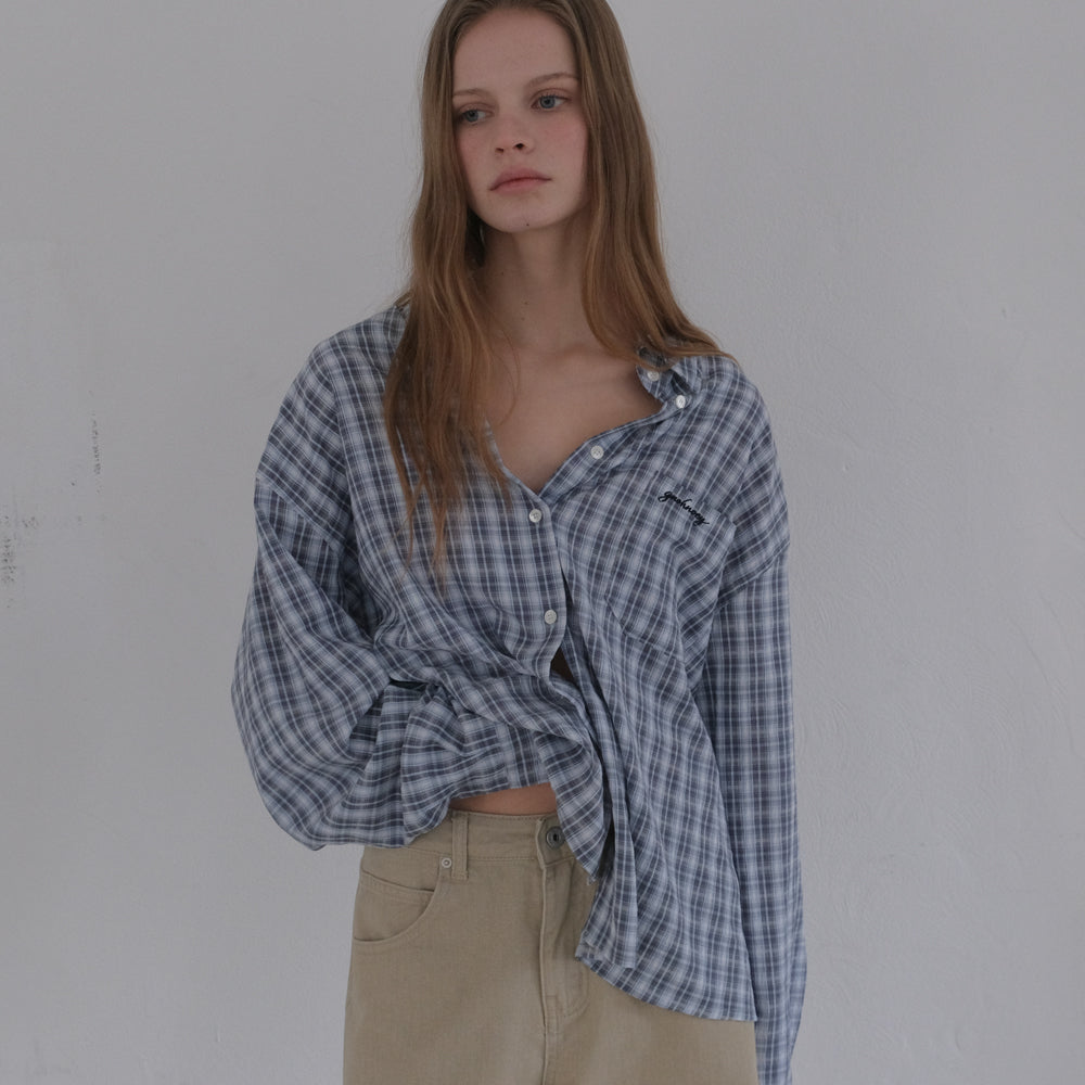GNOHNOEY [10th] Cool Breeze Oversized Check Shirt (Sky blue)