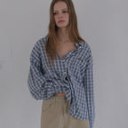 GNOHNOEY [10th] Cool Breeze Oversized Check Shirt (Sky blue)