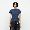 COOR WOMEN Ribbed Crop T-Shirt (Navy)