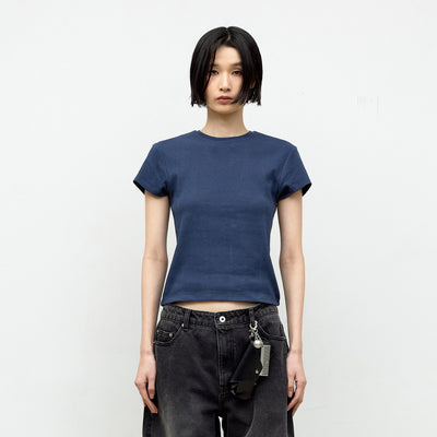 Ribbed Crop T-Shirt (Navy)