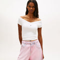 TOMMY JEANS Slim off-shoulder rib top_Ivory