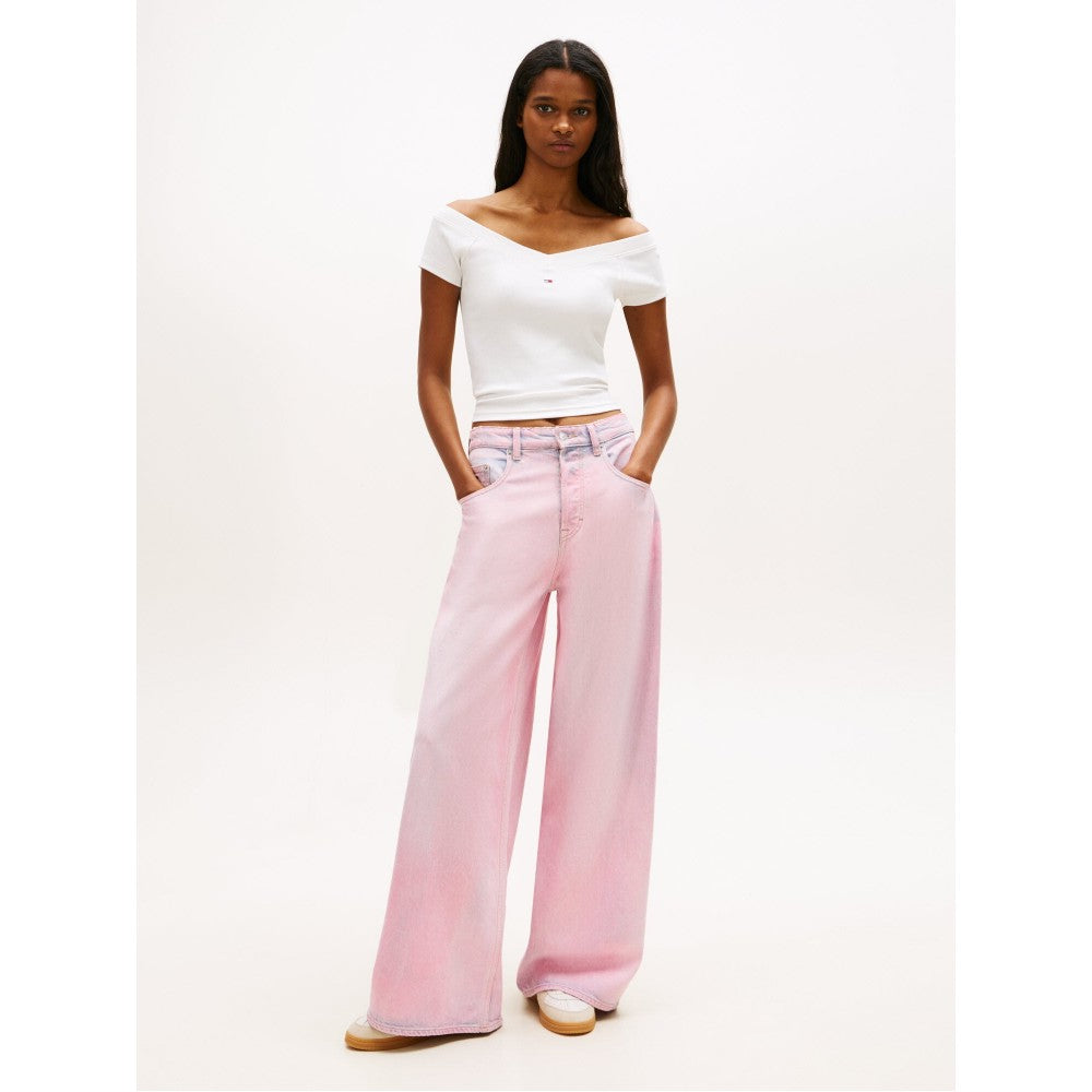 TOMMY JEANS Slim off-shoulder rib top_Ivory