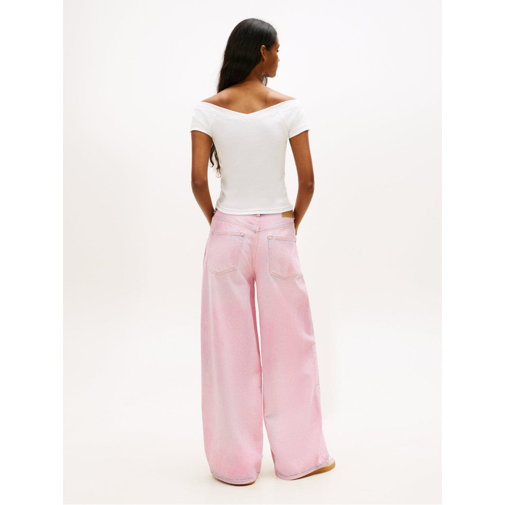 TOMMY JEANS Slim off-shoulder rib top_Ivory