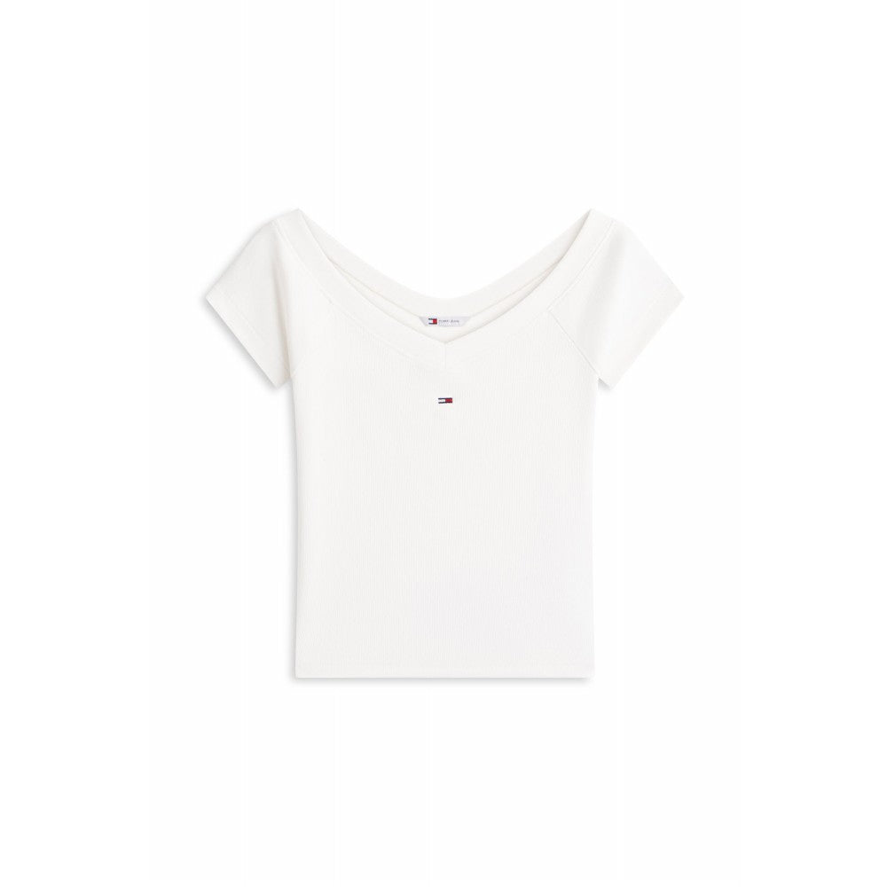 TOMMY JEANS Slim off-shoulder rib top_Ivory