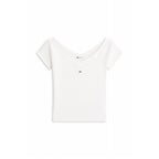 TOMMY JEANS Slim off-shoulder rib top_Ivory