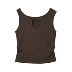 BITTERCELLS Hole Off Shoulder Sleeveless-Brown