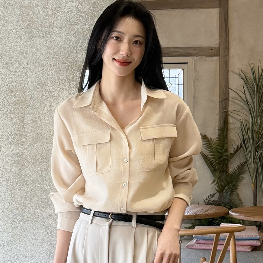 OUR HOPE [7th] Celeste Sheer Pocket Shirt – Salmon