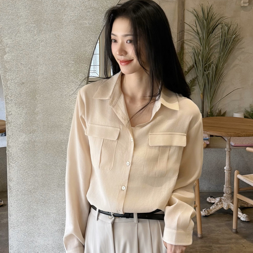 OUR HOPE [7th] Celeste Sheer Pocket Shirt – Salmon