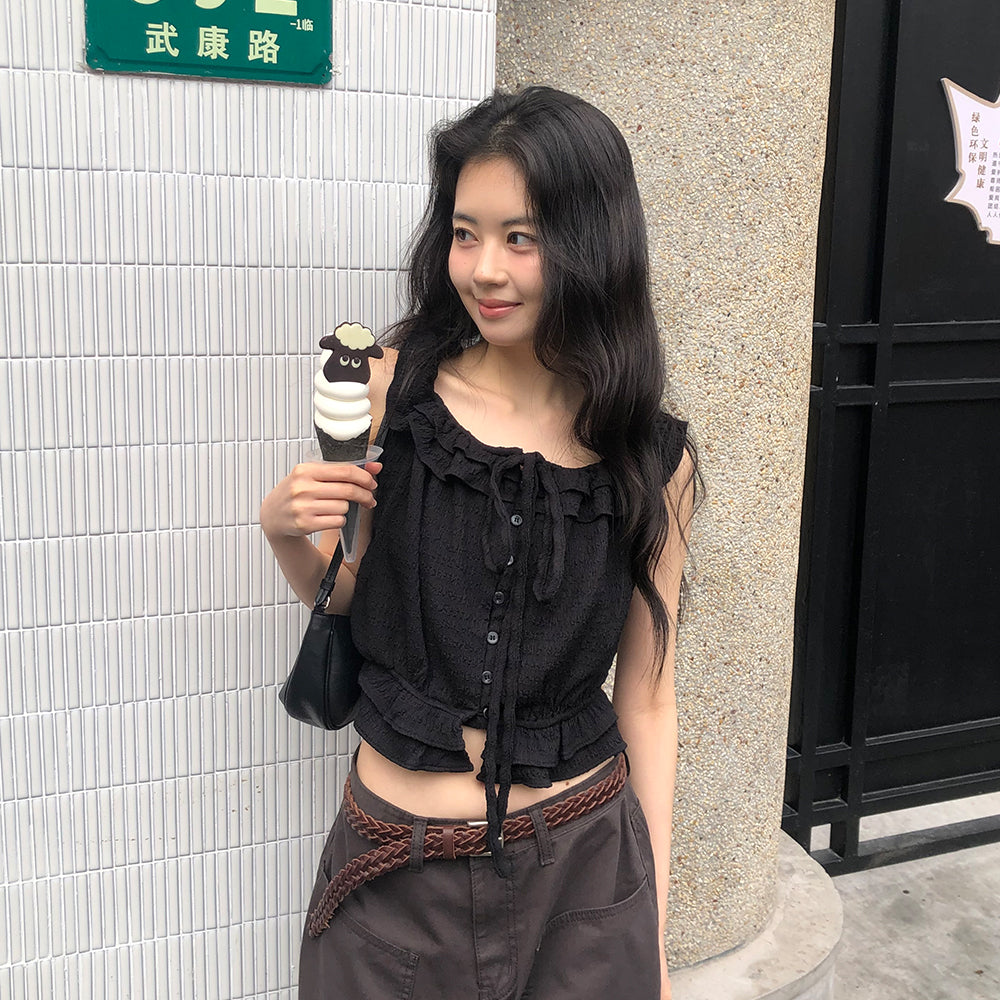 WITHOUTSUMMER Pure frill blouse_black