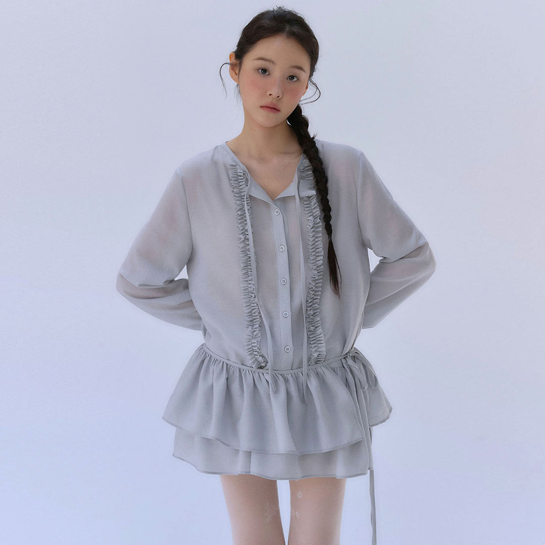 OURO RUFFLE WRAP BLOUSE [ PALE BLUE ]