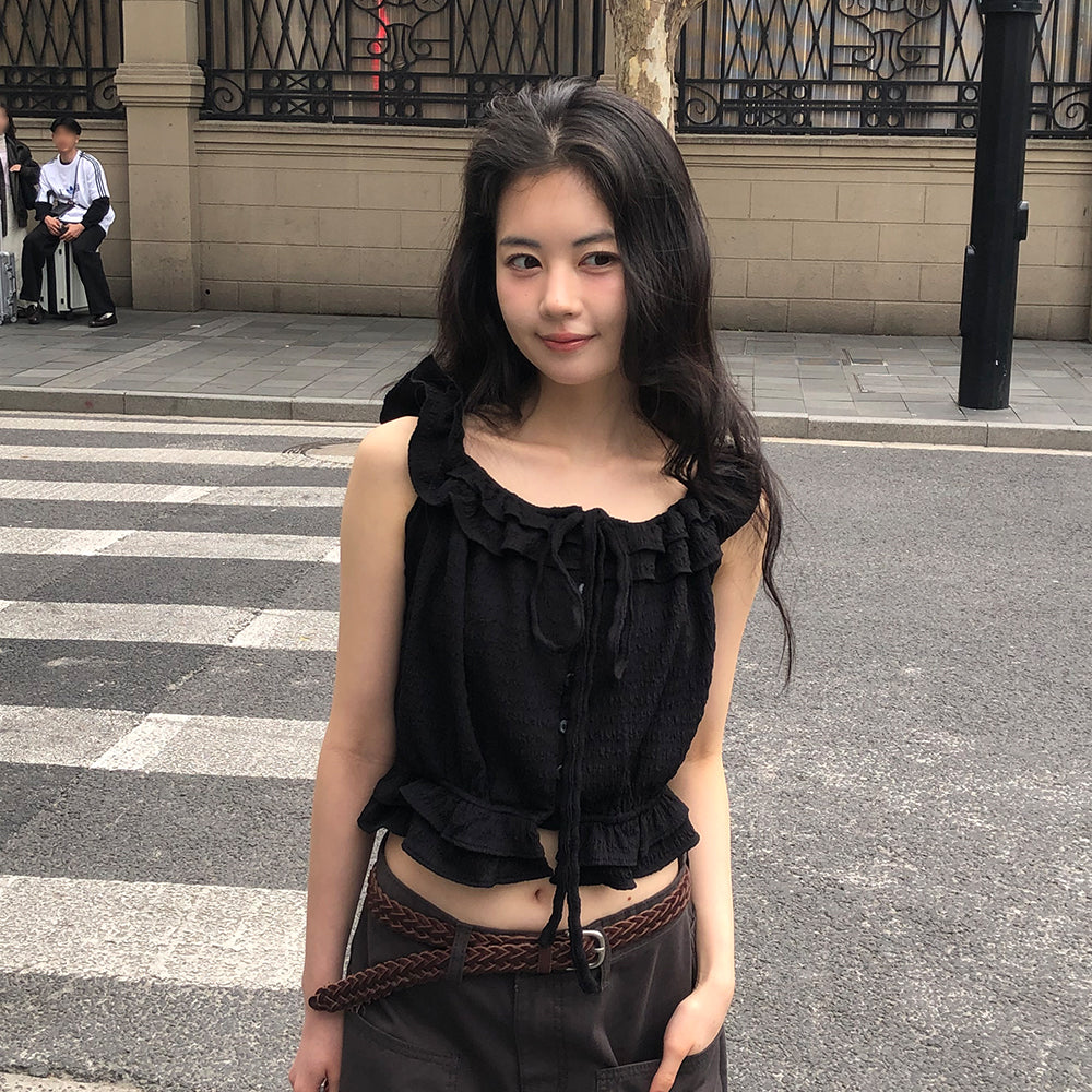 WITHOUTSUMMER Pure frill blouse_black