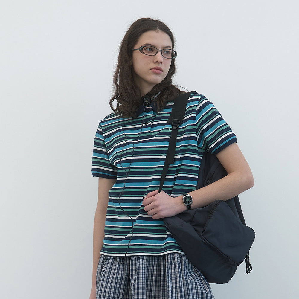 ENZO BLUES Striped Pique Shirt (Navy Stripe)