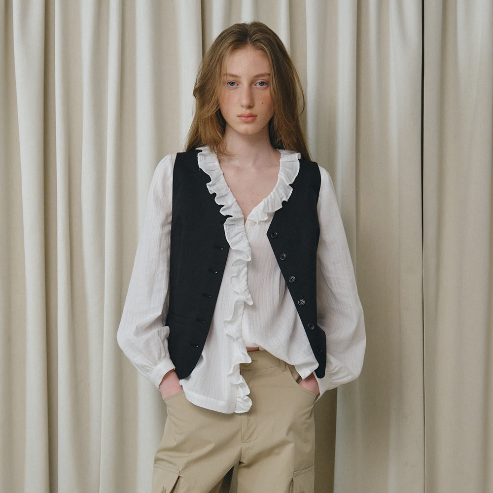BRENDA BRENDEN SEOUL renee frill blouse - navy