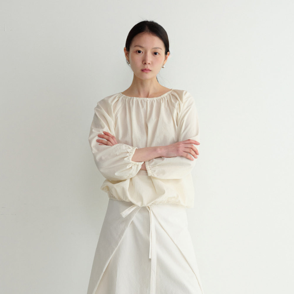YE Piona Volume Shirring Blouse - Ecru