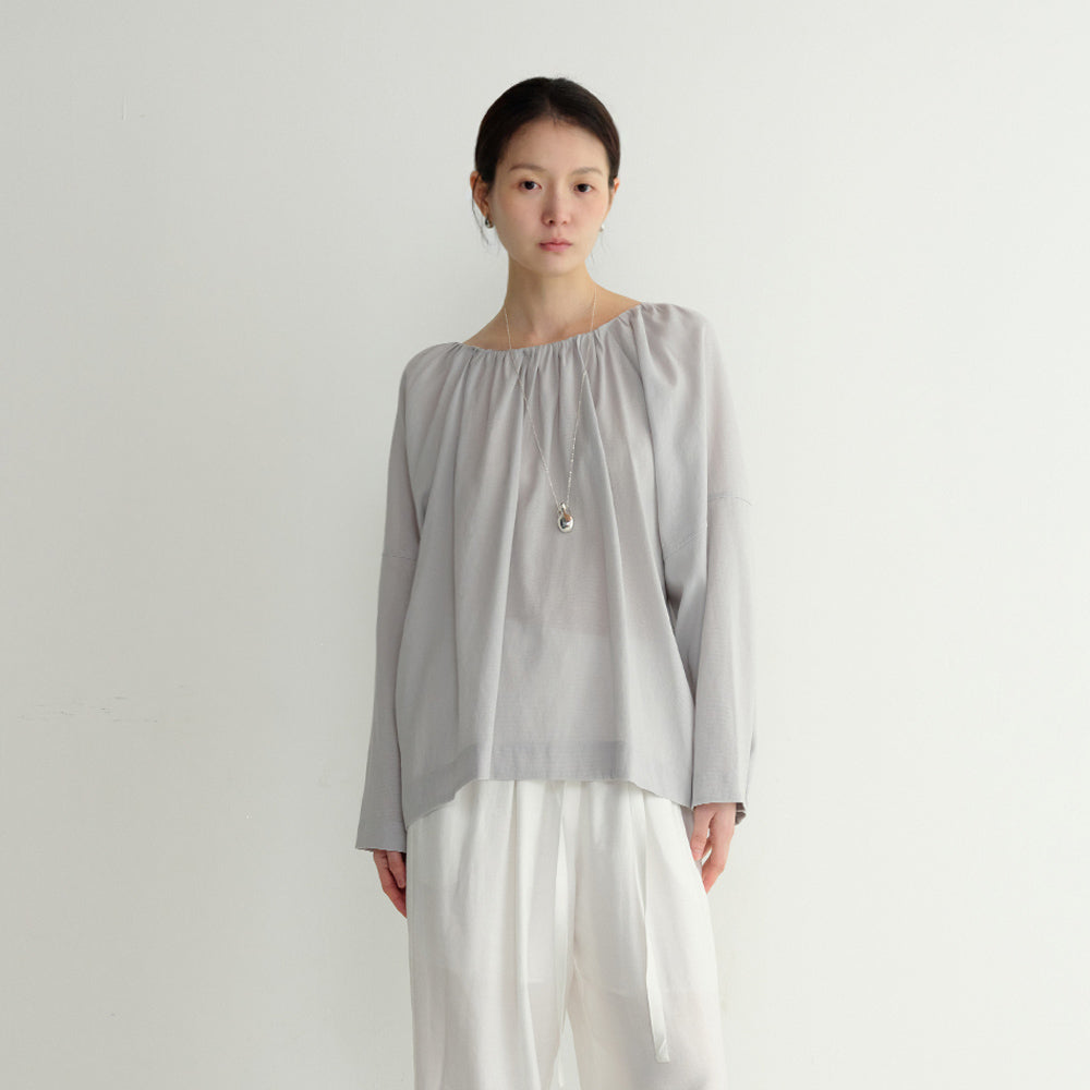 YE Lini Gathered Tie Blouse - Sky Grey
