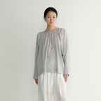 YE Lini Gathered Tie Blouse - Sky Grey