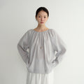 YE Lini Gathered Tie Blouse - Sky Grey