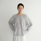 YE Lini Gathered Tie Blouse - Sky Grey