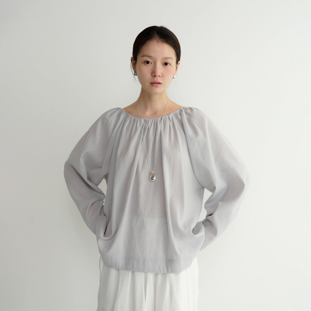 YE Lini Gathered Tie Blouse - Sky Grey