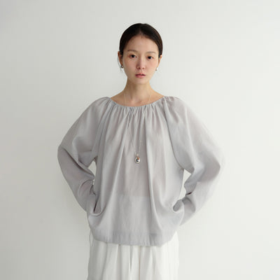 Lini Gathered Tie Blouse - Sky Grey