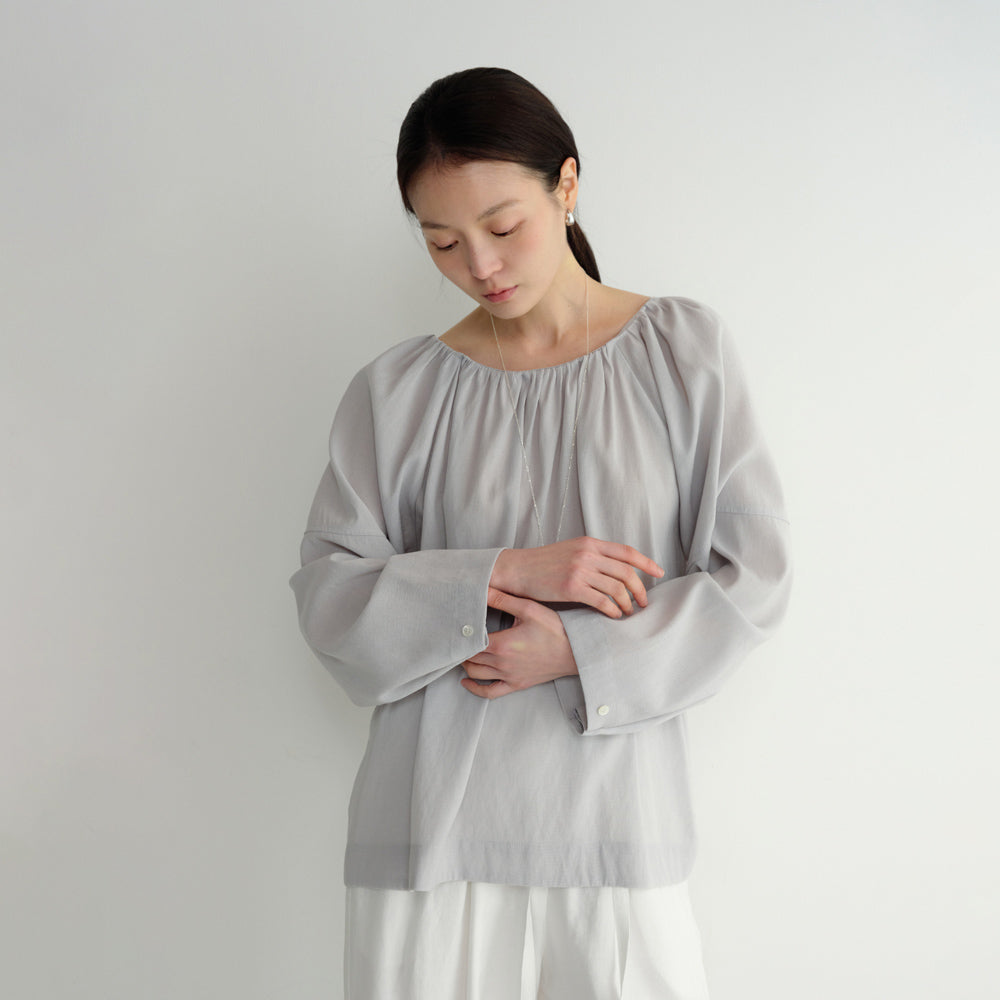 YE Lini Gathered Tie Blouse - Sky Grey