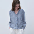 FRIVER07 Check pintuck ruffle blouse [FRSP06BL09]_Sky blue