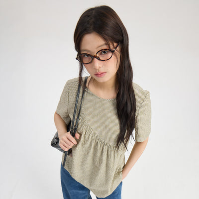 Chouetties by LUCKY CHOUETTE Unbalance Volume Check Blouse (olive) LASAX26400OLV
