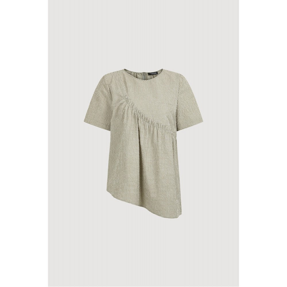 LUCKY CHOUETTE Chouetties by LUCKY CHOUETTE Unbalance Volume Check Blouse (olive) LASAX26400OLV