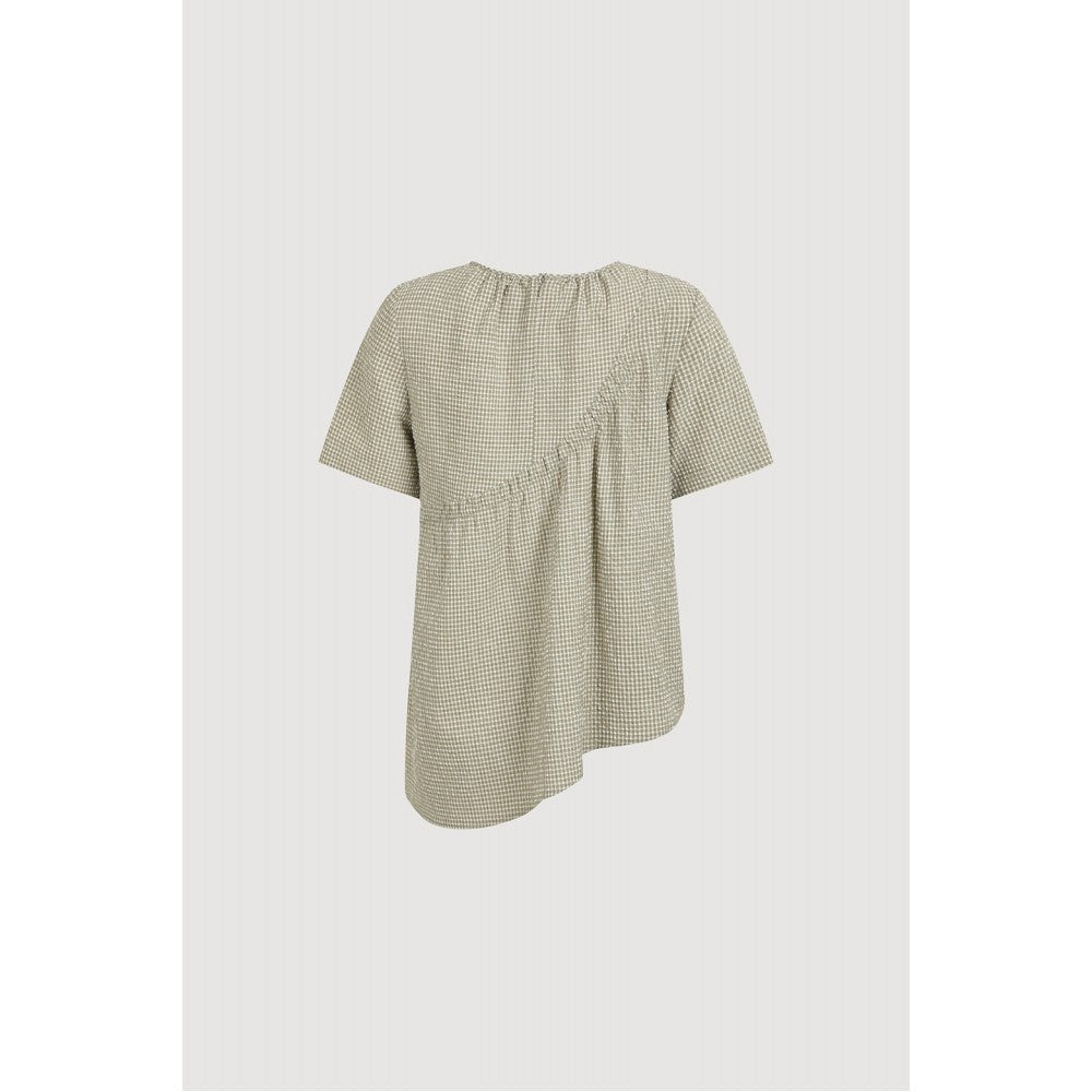 LUCKY CHOUETTE Chouetties by LUCKY CHOUETTE Unbalance Volume Check Blouse (olive) LASAX26400OLV