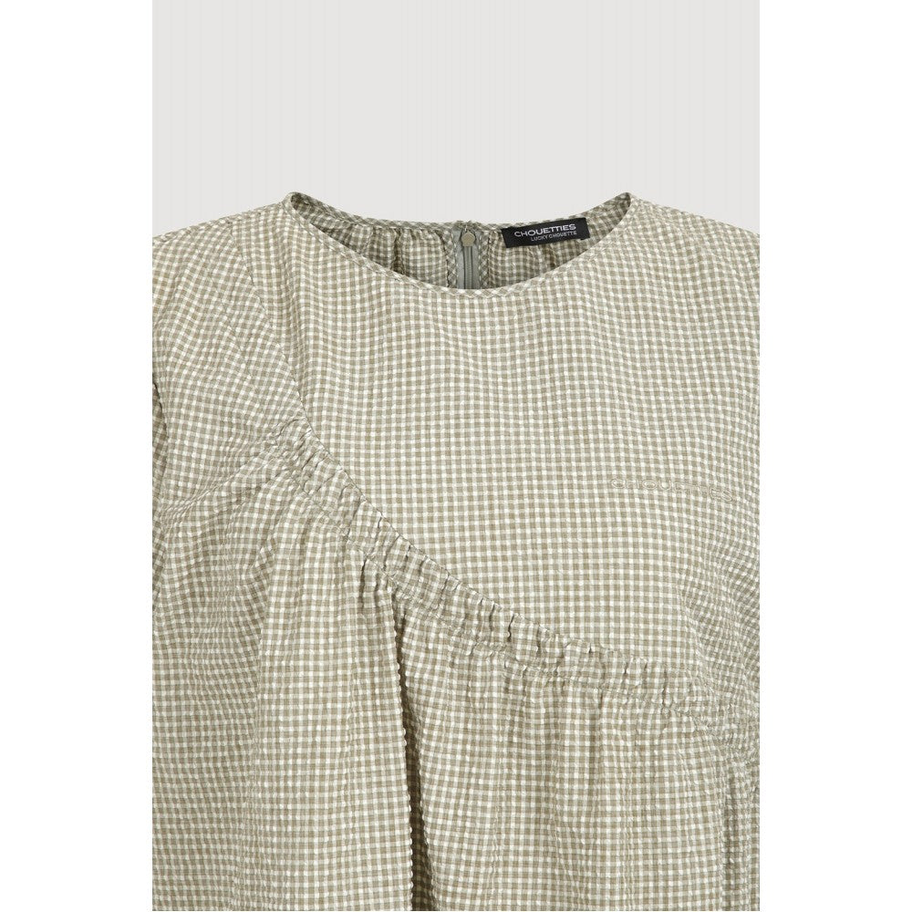 LUCKY CHOUETTE Chouetties by LUCKY CHOUETTE Unbalance Volume Check Blouse (olive) LASAX26400OLV