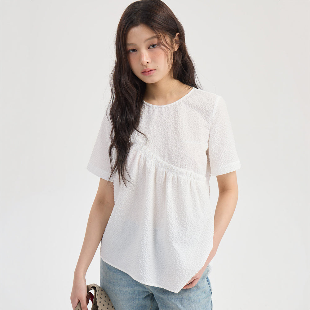 LUCKY CHOUETTE Chouetties by LUCKY CHOUETTE Unbalance Volume Check Blouse (white) LASAX26400WHX